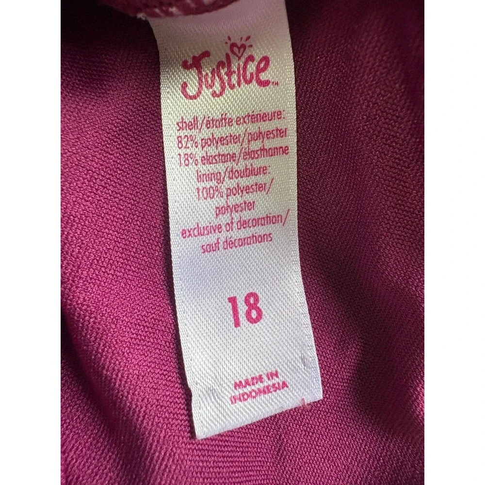 JUSTICE SWIMSUIT Girls Size 18 One Piece Purple Bathing Suit